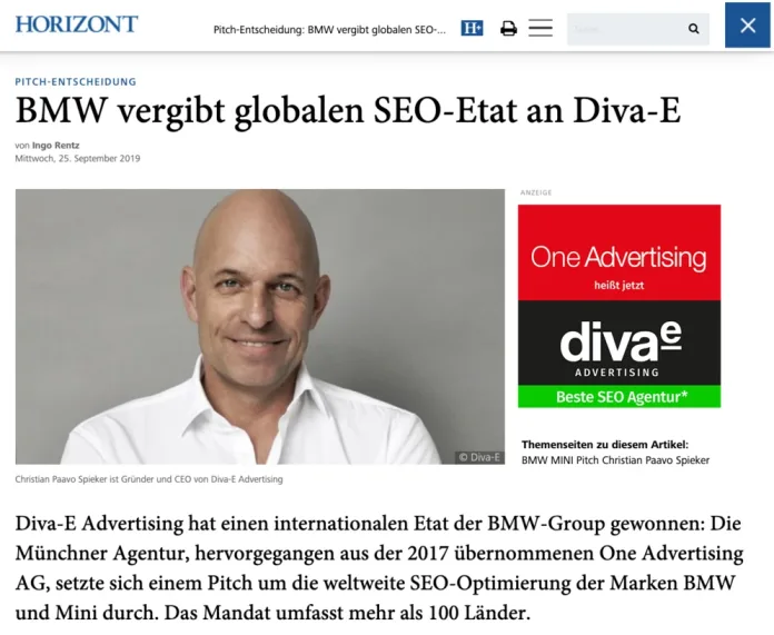 BMW vergibt globalen SEO-Etat an diva-e unter Paavo Christian Spieker