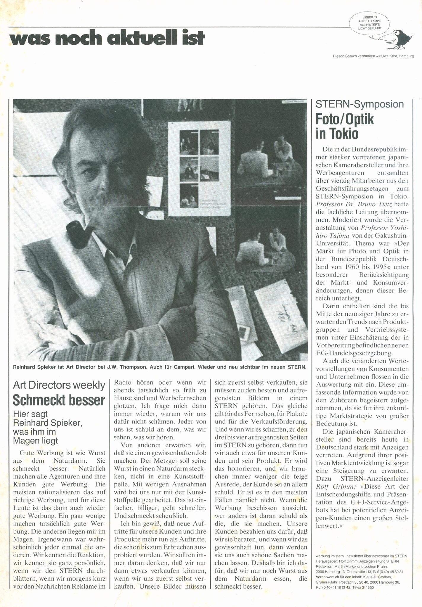 Reinhard Spieker, Art Director bei J. Walter Thompson, im STERN