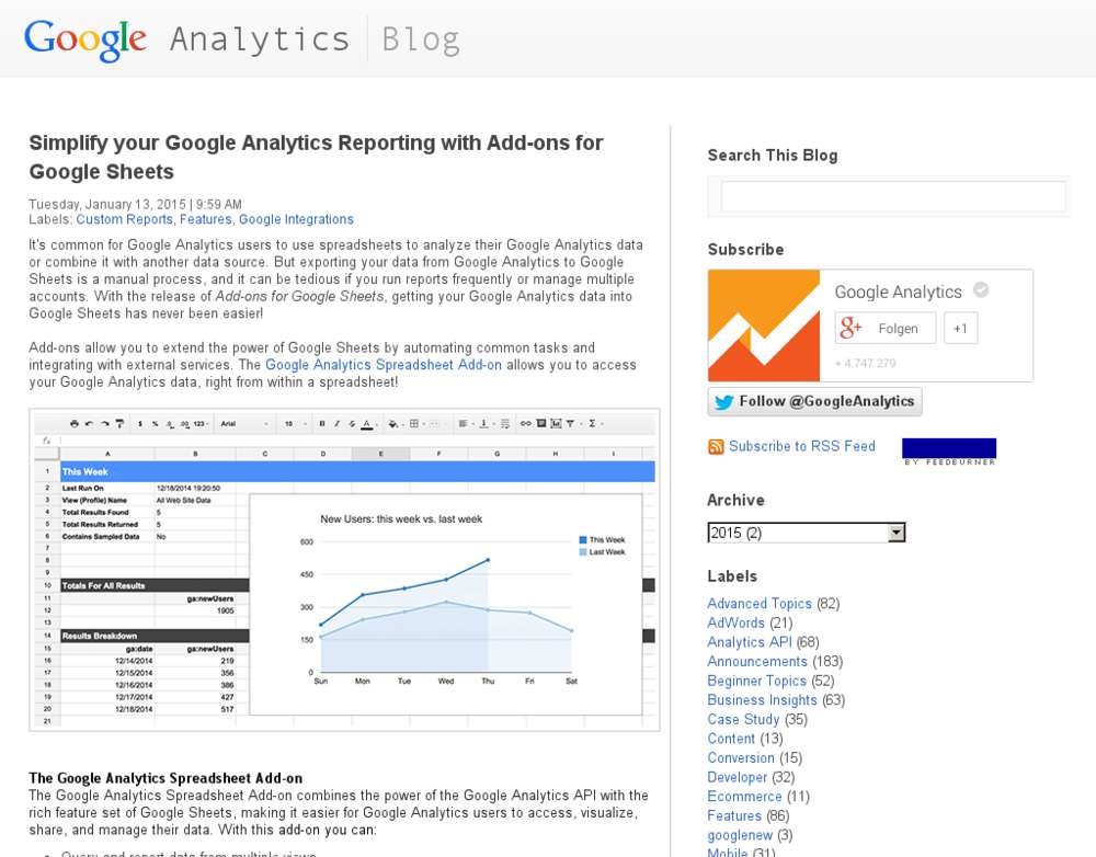 Google Analytics Daten in GDocs per API importieren