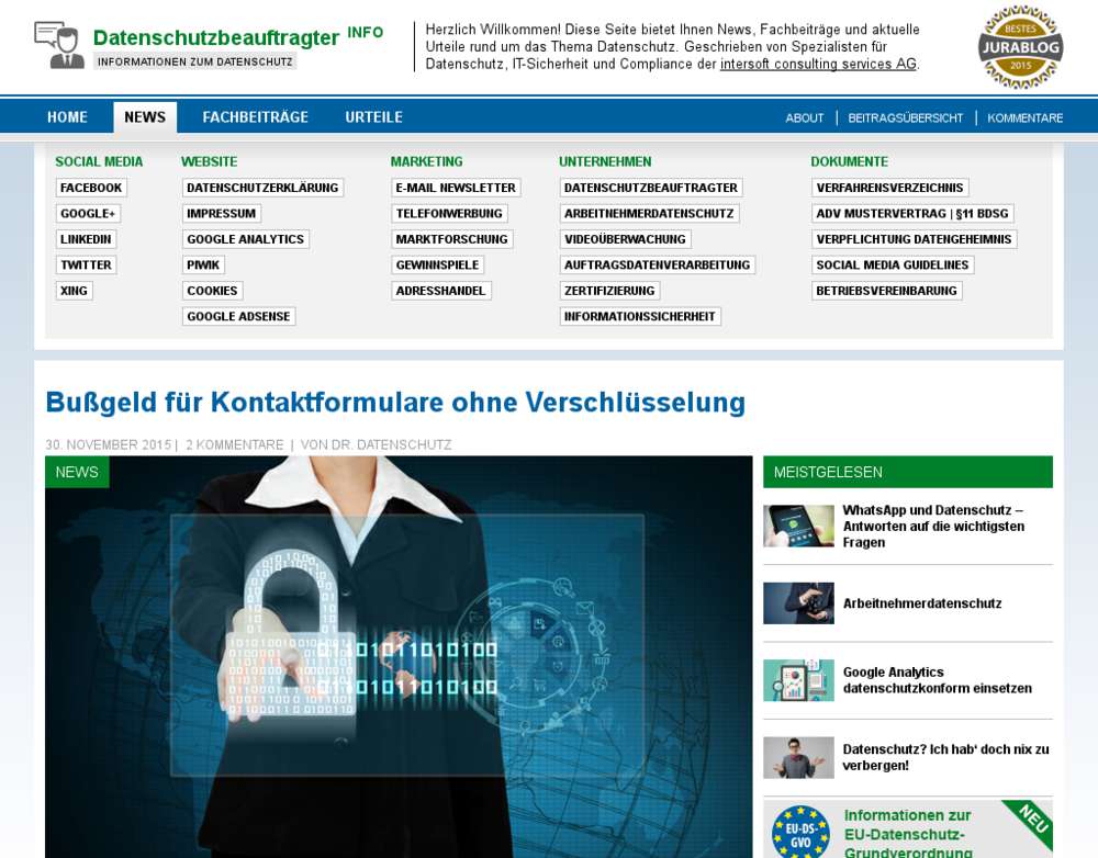 E-Commerce: Bußgeld für Kontaktformulare ohne Verschlüsselung