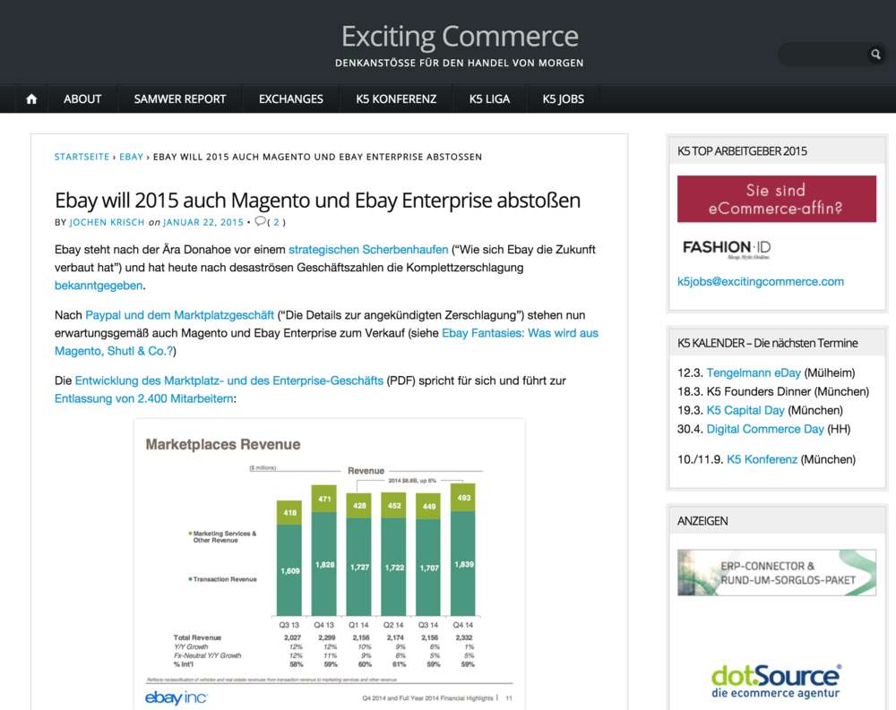 E-Commerce: Segen? eBay will sich von Magento trennen.