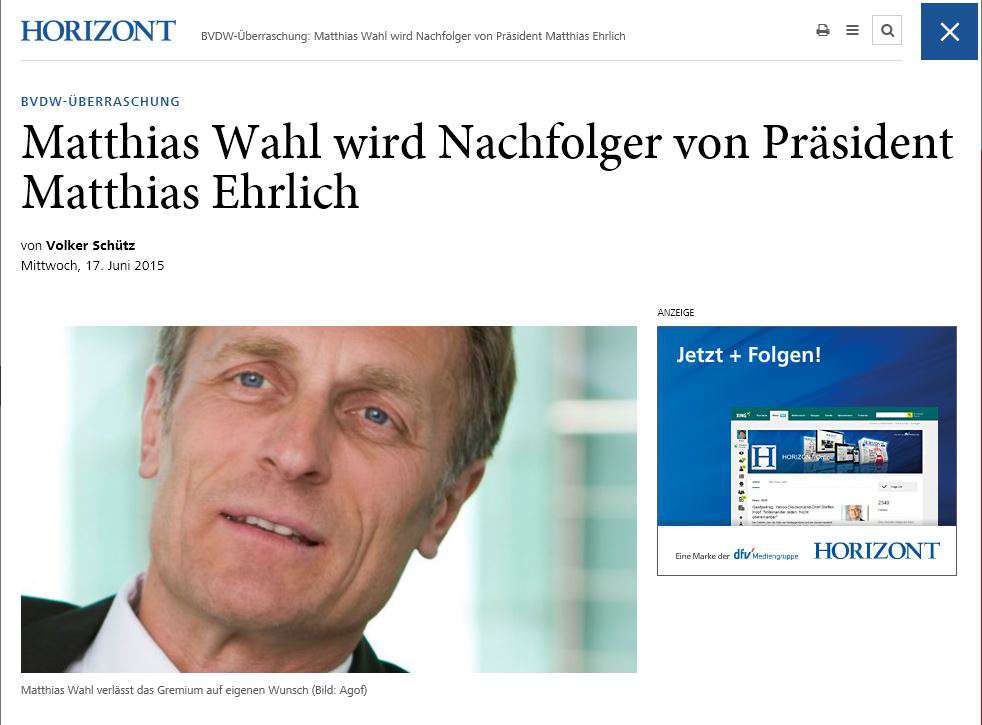 BVDW: Matthias Wahl neuer BVDW-Präsident
