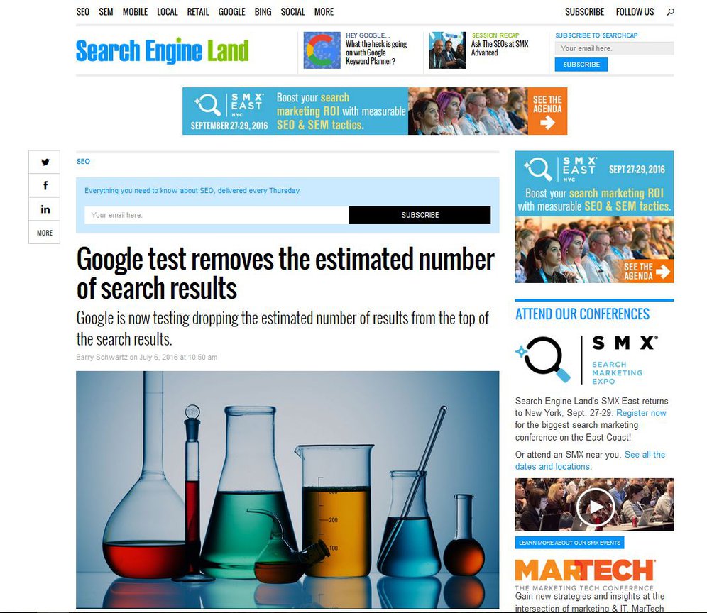 SEO: Google testet Abschaffung der Ergebnisschätzung