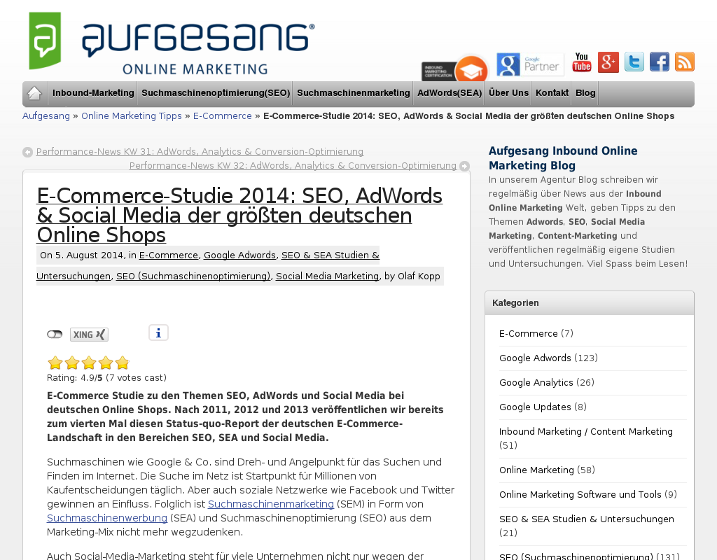 SEO: Studie SEO, AdWords, Social Media bei Online Shops